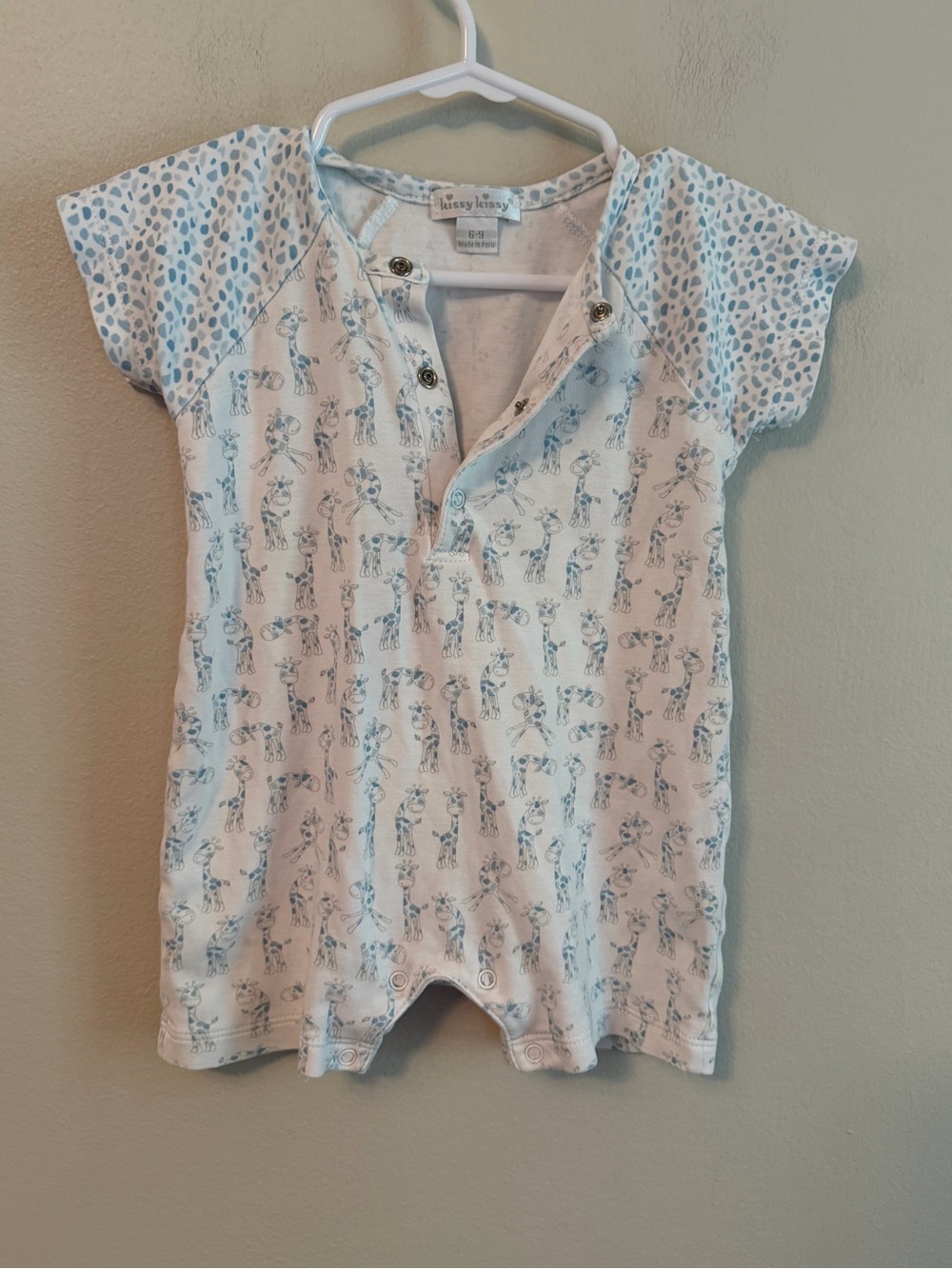 Kissy Kissy Blue & White Giraffe Baby Romper